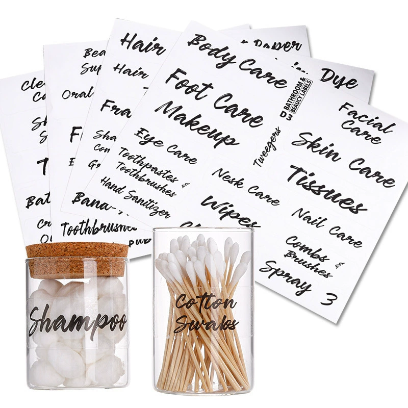 Амазонка Баночка для ванной Клейкая наклейка Ватный тампон Сплит Бутылка для лосьона Водонепроницаемая этикетка для ванной комнаты с английским принтом