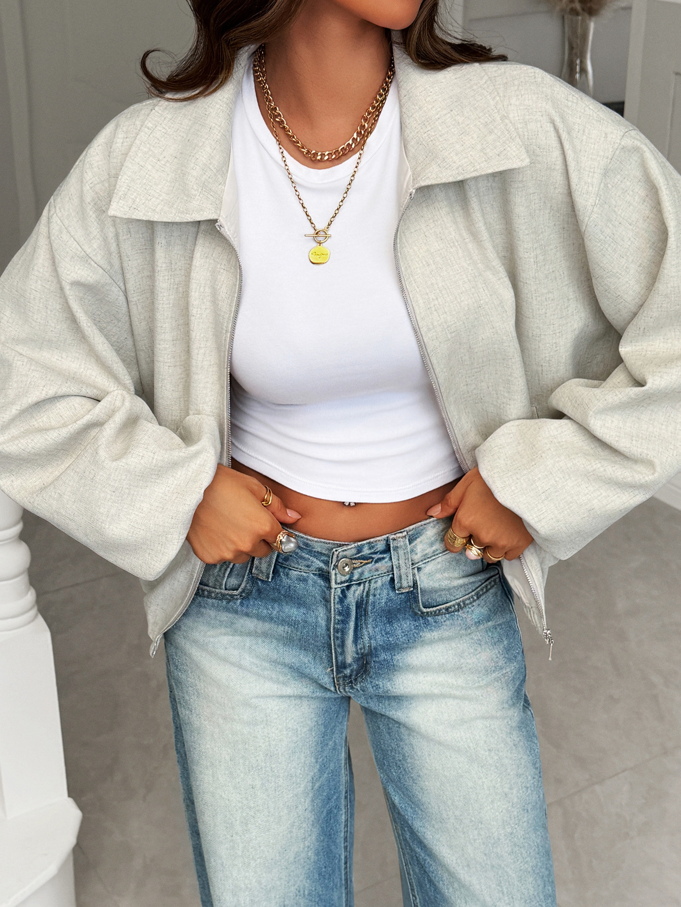 Elegant damjacka för höst och vinter lös passform casual stil_voghion.com