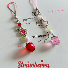 鮮花自製 春日物語 甜心草莓手機鏈條粉色水果手機掛件飾品少女心
