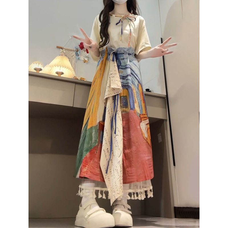 穿搭一整套不规则半身裙夏季新款搭配艺术感上衣女学生|undefined