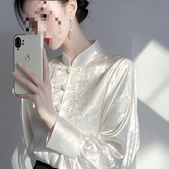 新中式国风白色提花衬衫女春季高级感内搭打底衫搭配马面裙的上衣