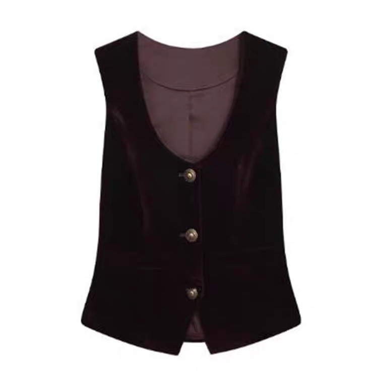 Spring and Autumn Retro Old Money Style U-Neck Velvet Vest for Women Early Autumn High-End Waist-Cinching Sleeveless Vest for Women