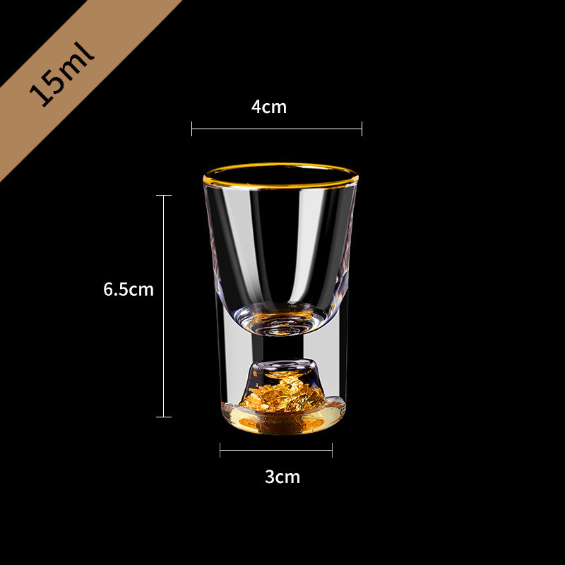 Taza de licor de lámina de oro, vidrio de cristal, dispensador de licor, taza de bala doméstica, taza de una sola olla, taza de bebida, taza de bebida