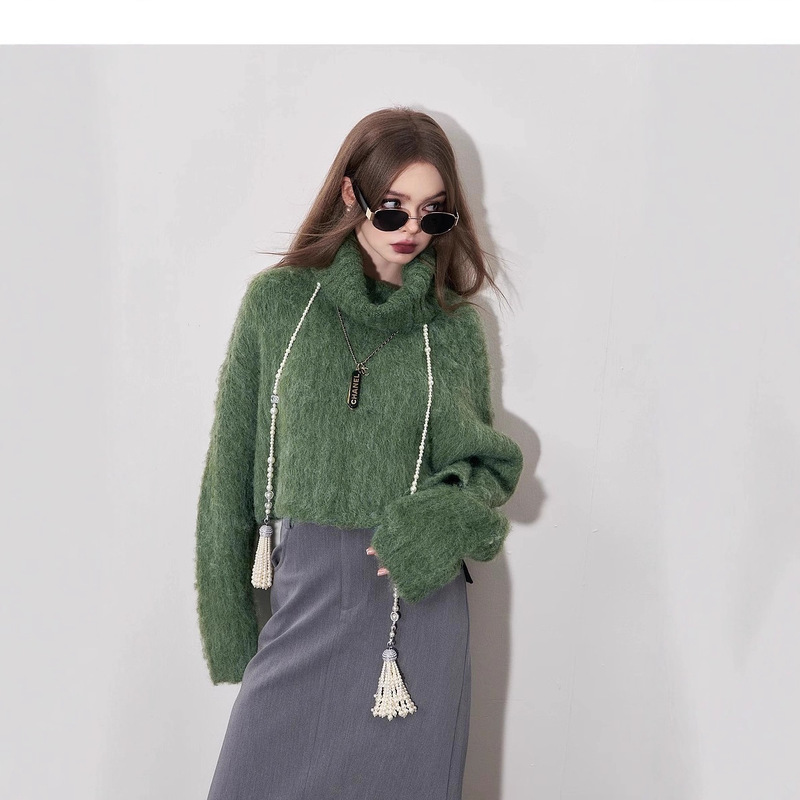 妖精的口袋短款针织毛衣女2025冬季新款小个子高领套头设计感上衣|undefined