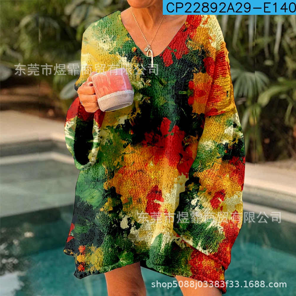 Printed Comfort And Casual V neck Long Sleeve Sweaters Women's Clothing Style 2 - Shop at LoveMi