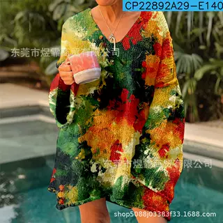 Printed Comfort And Casual V-neck Long Sleeve Sweaters Women's Clothing - Style 2 - View 1