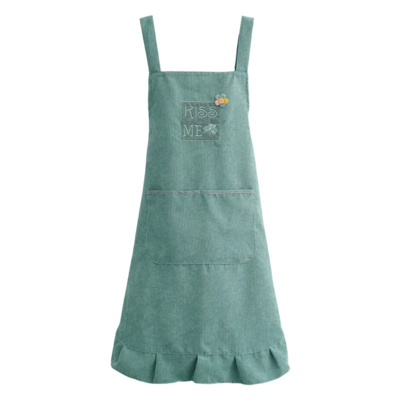 Вельветовый фартук с вышивкой для домашней кухни 2022 Новый корейский стиль Женская мода двухслойный водонепроницаемый противообрастающий Дышащий Пояс