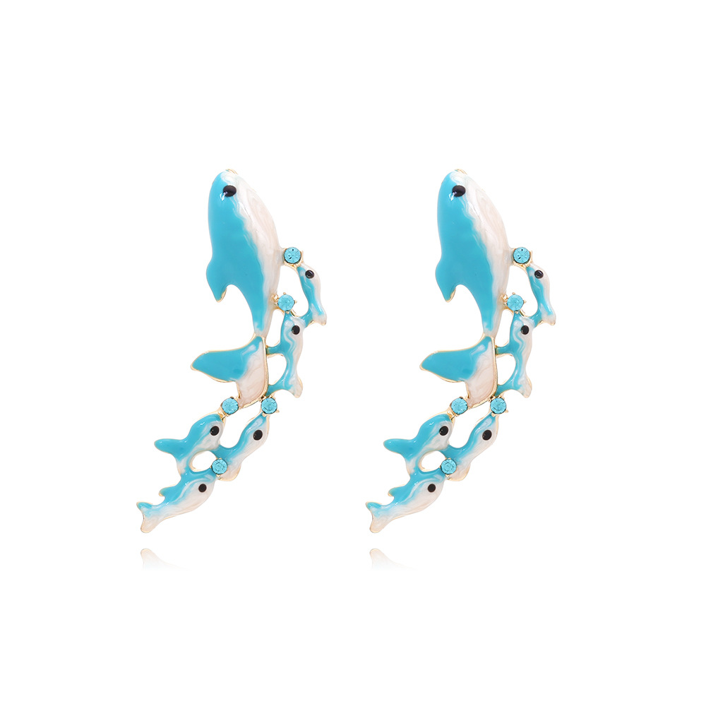 IG Style Simple Style Whale Zinc Alloy Enamel Inlay Rhinestones Women's Ear Studs 1 Pair display picture 2