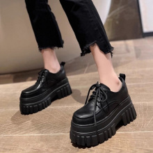 时尚洋气厚底增高小皮鞋女新款高跟松糕鞋小个子单鞋乐福鞋