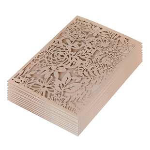 Cross-Border Wedding White Rose Leaves Laser Cut Out Invitation Envelope Valentine's Day Greeting Card Wedding Invitation Wholesale