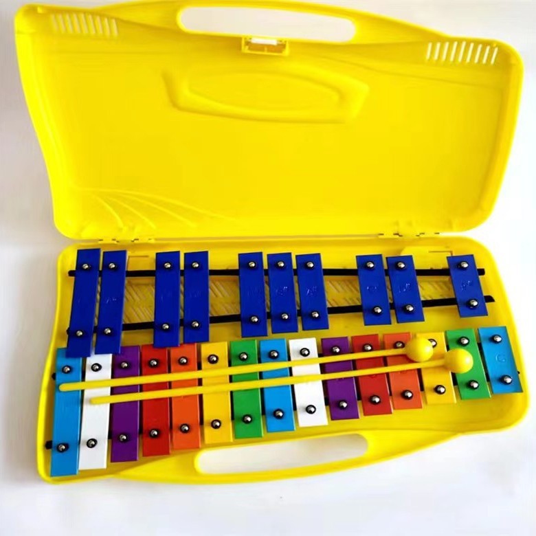 Piano de acero de 25 tonos Orff instrumento de percusión piano de mano para niños tablero de sonido de aluminio para niños educación temprana pequeña campana piano al por mayor