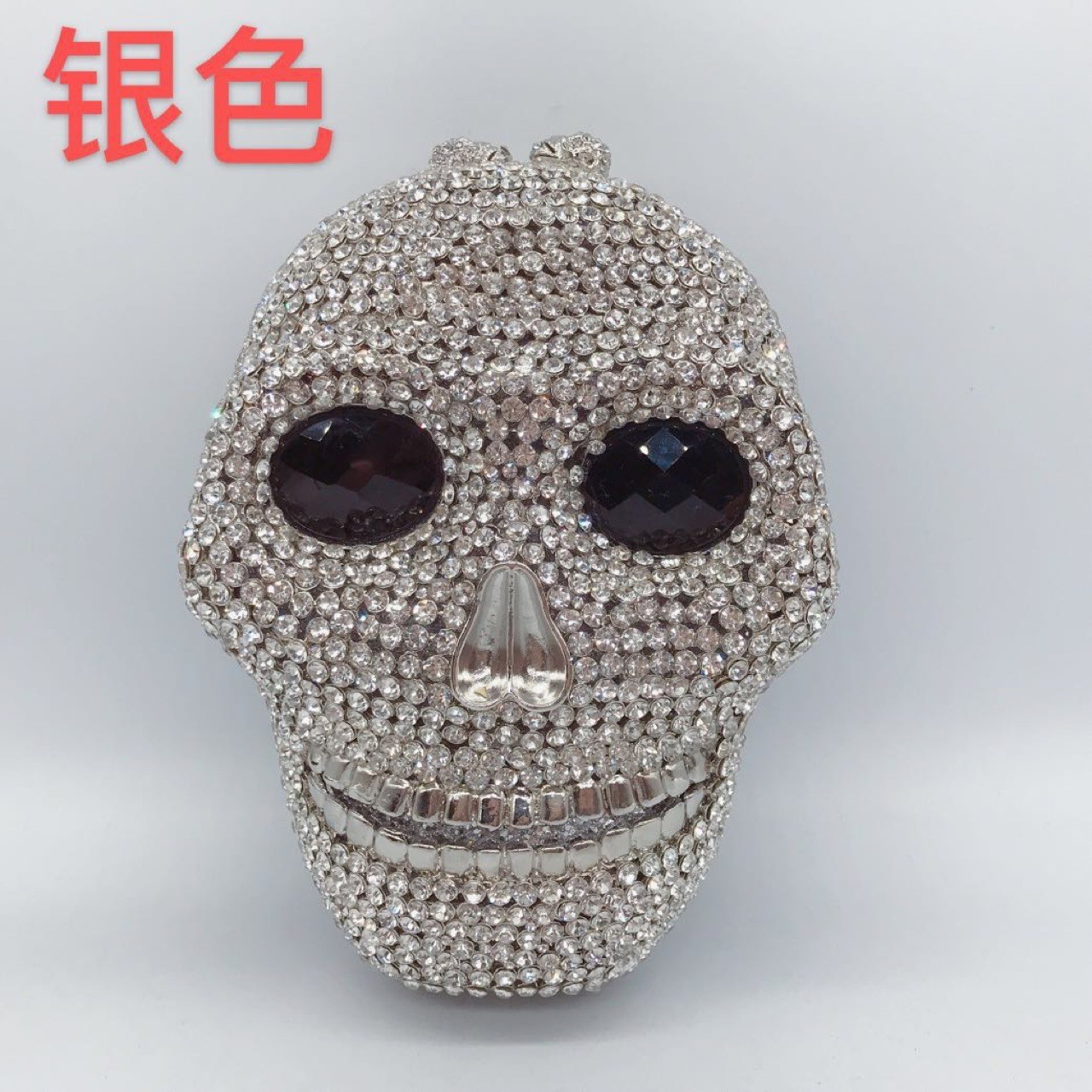 Bolsa de cena de diamantes de Halloween calavera de metal de diamantes de damas embrague de piedra plata