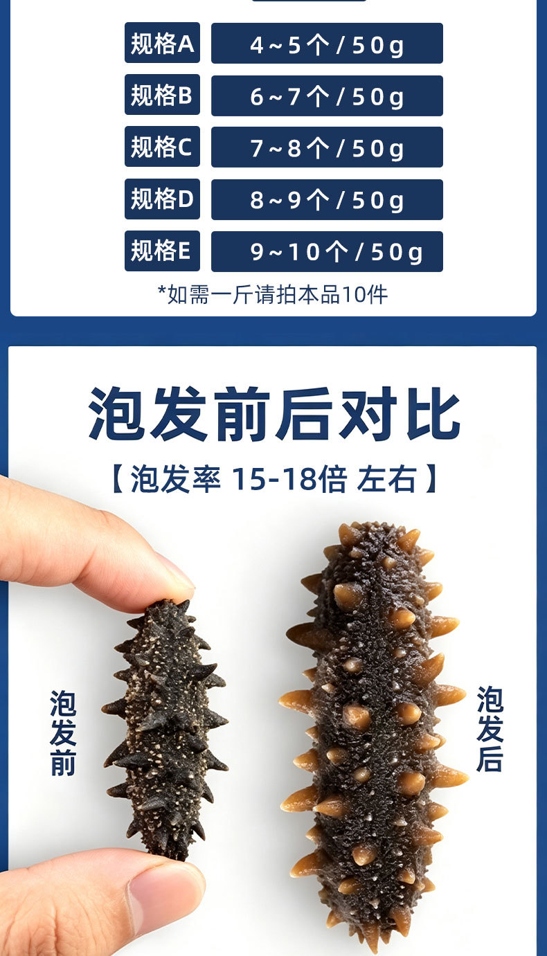 Pure Lightly Dried Liaoning Sea Cucumber 6-7 Year Grade A 50g Gift Box key features
