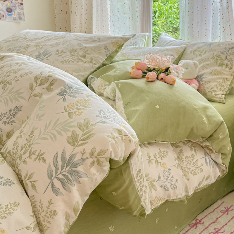 Cama de algodón de cuatro piezas, sábanas de cama de algodón, cama de cama de tres piezas, nuevo dormitorio, cama de cama de tres piezas