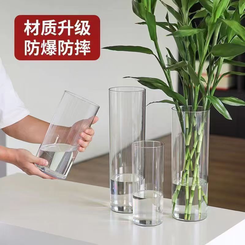 Vaso acrílico de alta transparencia a prueba de caídas abundante bambú de meseta hidropónico flores interiores decoración de mesa despierta barril de flores