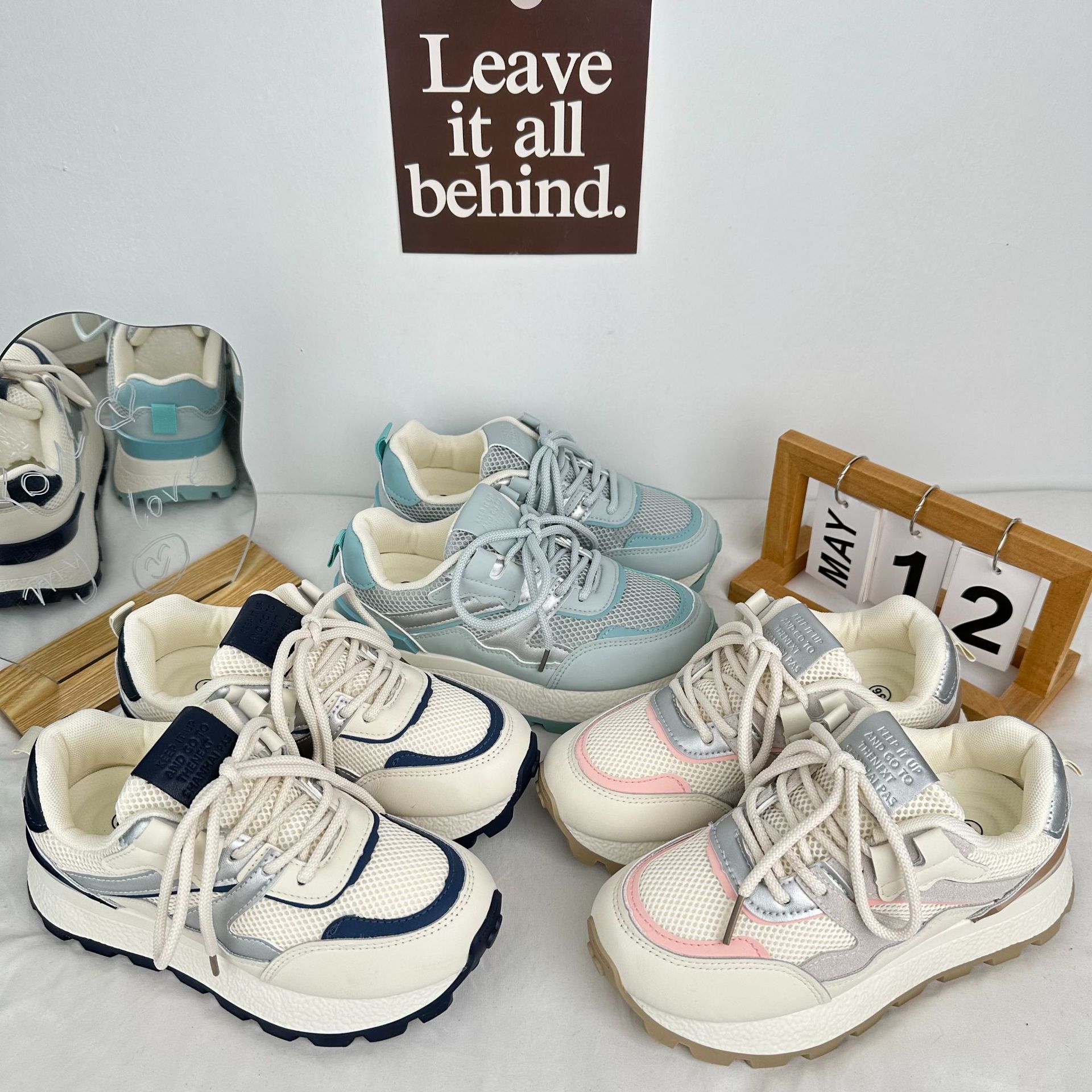 Yuanbo 2024 primavera y verano zapatos de malla transpirables zapatos de mujer casuales coreanos zapatos de estilo de Hong Kong