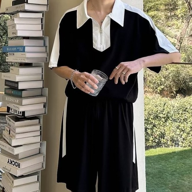 2024 nuevo estilo de verano para hombres jóvenes estilo Hong Kong traje deportivo camisa de manga corta pantalones cortos moda casual traje de dos piezas