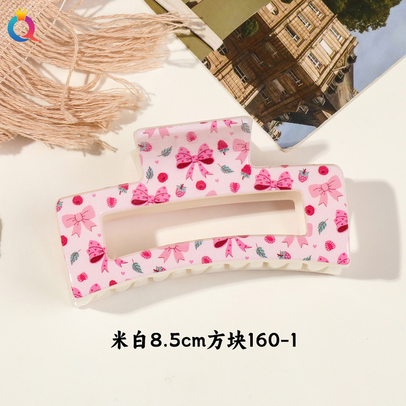 奇阅新款小清新UV印花抓夹时尚简约碎花发夹子高级感鲨鱼夹女批发|undefined