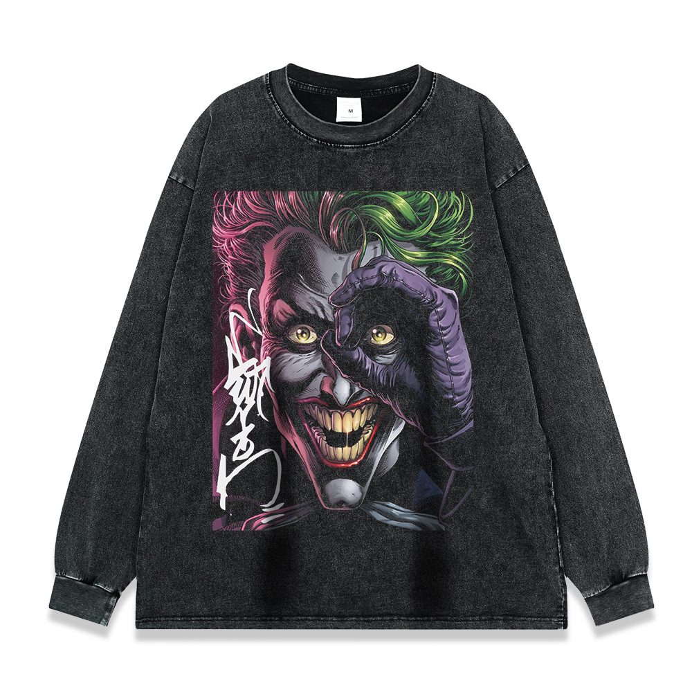 260g pesado copo de nieve frito de manga larga Camiseta americana retro alta calle moda marca suéter suelta Otoño e Invierno de los hombres y las mujeres de fondo