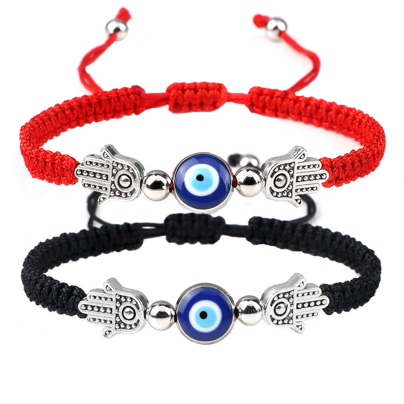 Cross-border Men's and Women's Adjustable Pull-out Braided Fatima Palm Bracelet Demon Eyes Couple's Braided Bracelet