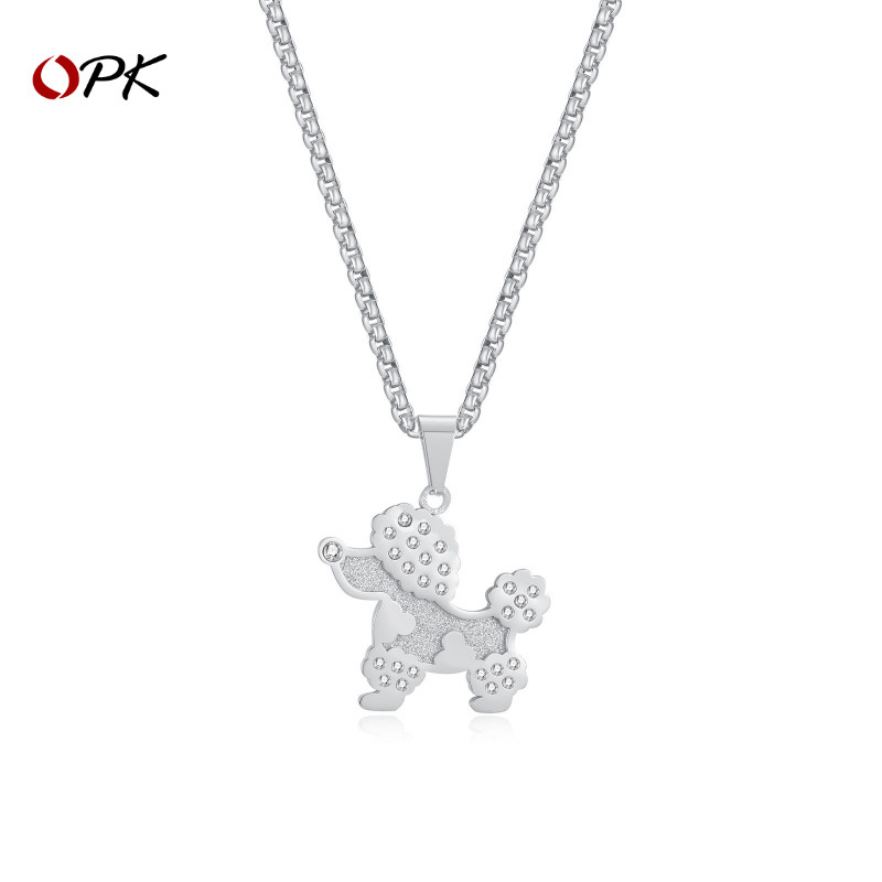 OPK 보석 유럽과 미국의 패션 트렌드 성격 디자인 3 차원 애완 동물 개 상감 지르콘 펜던트 스테인레스 스틸 목걸이
