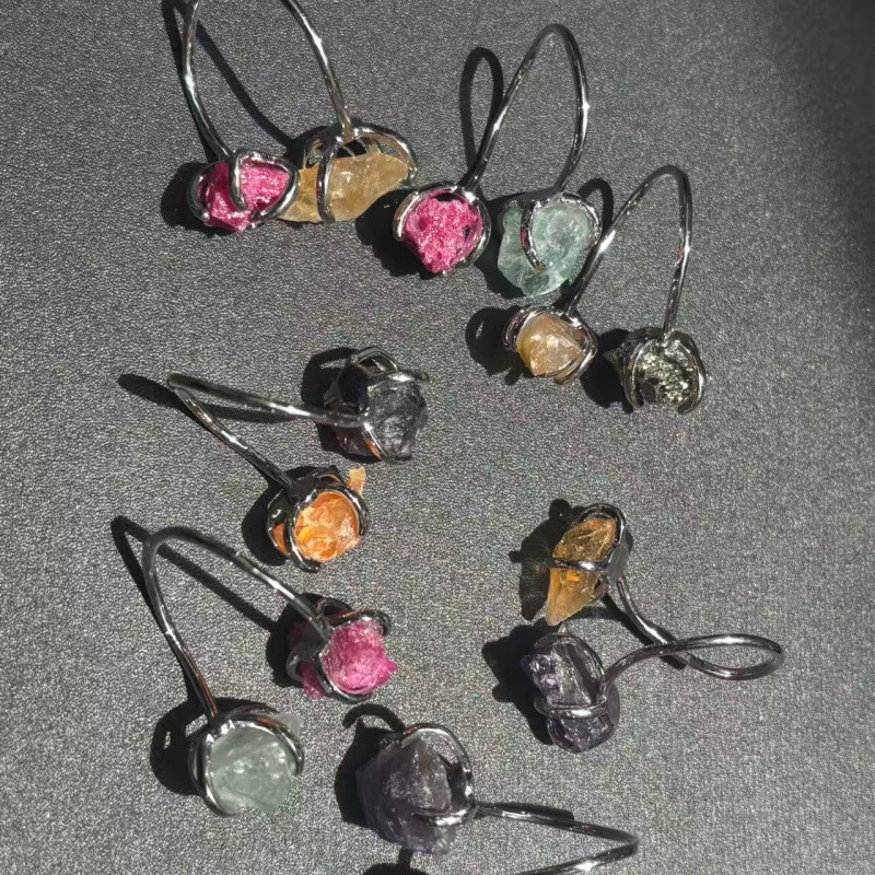 New Natural Amethyst, Citrine Raw Stone Multi-Stone Double-Headed Ring, Fluorite Pure Copper Jewelry, Cross-Border Wholesale