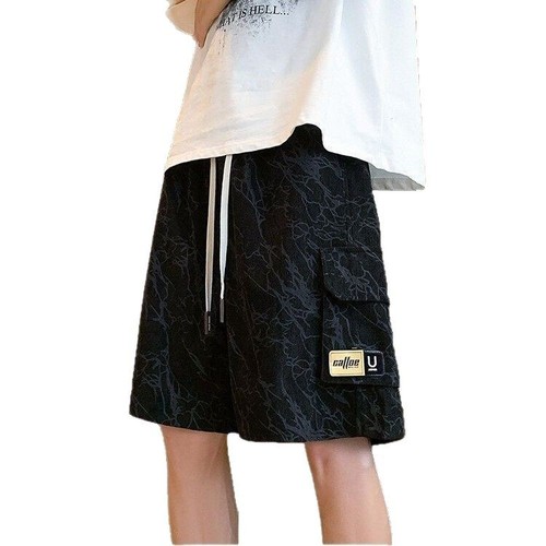 Men's thin pocket shorts, loose American style, five-inch corduroy pants, summer retro casual pants, trendy brand