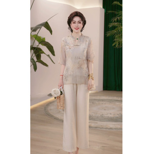 2025 Summer New Style Mother's Style Suit with Western Style Collar Middle-Aged Women's Temperament Fashion Two-Piece Set Without