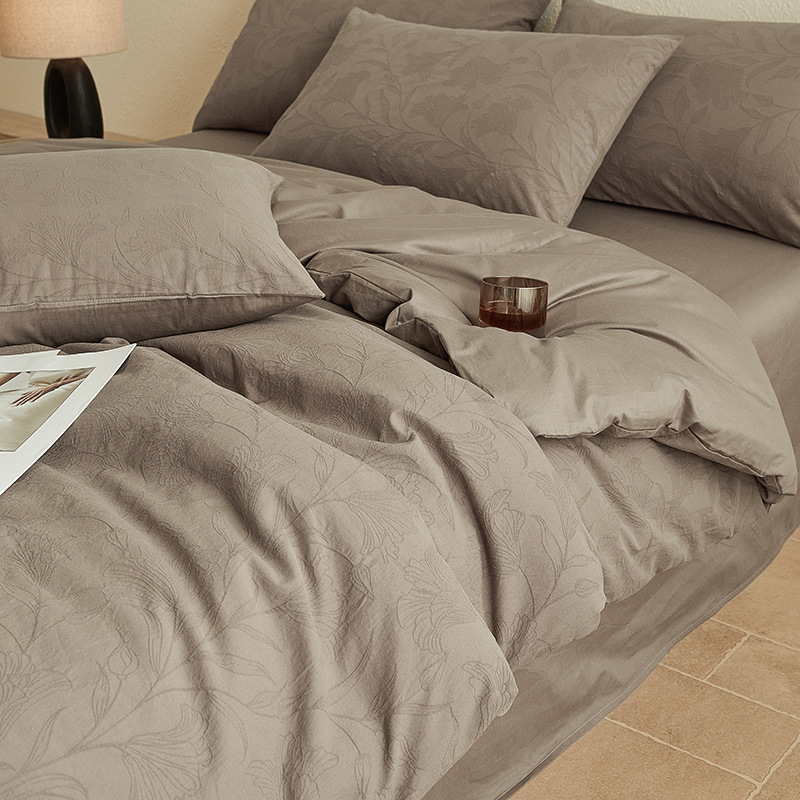 Wabi-sabi Style Class A All-cotton Jacquard Four-piece Set, Pure Cotton Bed And Duvet Cover, High-quality Textured_voghion.com
