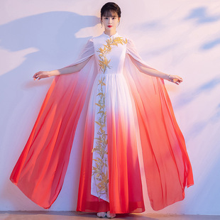 August 1St Chorus Performance Costume Women's Long Dress Adult Erhu Guzheng Performance Costume Chorus Opening Dance Dress