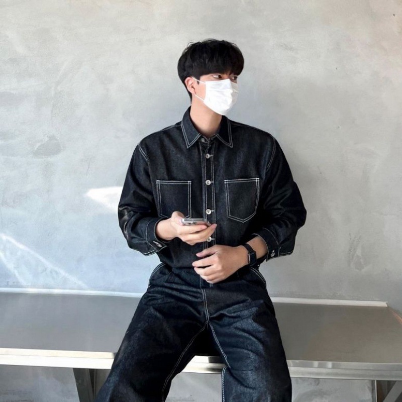 MYQ Denim Men Spring Korean Version Loose Trendy Versatile Casual Turn-Down Collar Workwear Jacket Top_voghion.com