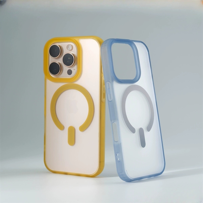 iPhone17に適した肌触りの良いアイスミスト半透明磁気吸着式スマホケース、Apple 16promax用耐衝撃PC保護ケース|undefined