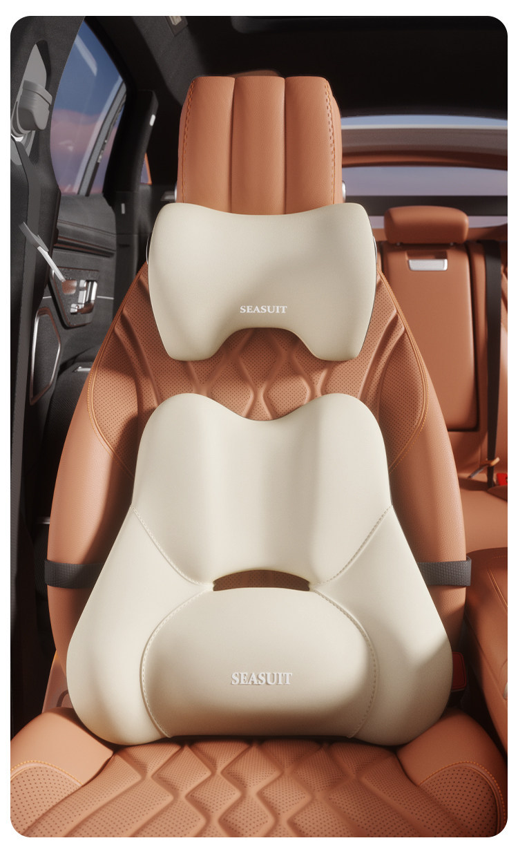 Car lumbar support and headrest set, memory foam cushion, backrest for comfortable long drives, car lumbar support, and car seat cushion