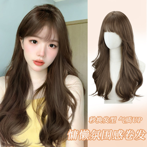 Wig full headband big wave air bangs fashionable temperament Lolita internet celebrity same style long hair COS wig for women