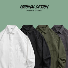 纯色长袖衬衫男春季日系痞帅潮ins宽松简约衬衣学生休闲百搭外套