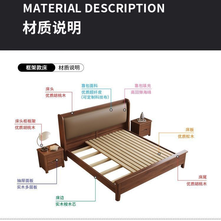 檬榆金丝胡桃木实木床主卧大床双人1.8x2米现代简约1.5米软靠婚床|undefined
