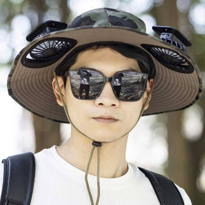 夏のソーラーファンハット屋外登山 + USB 充電サンハット大人の釣り日焼け止め帽子ファン付き|undefined