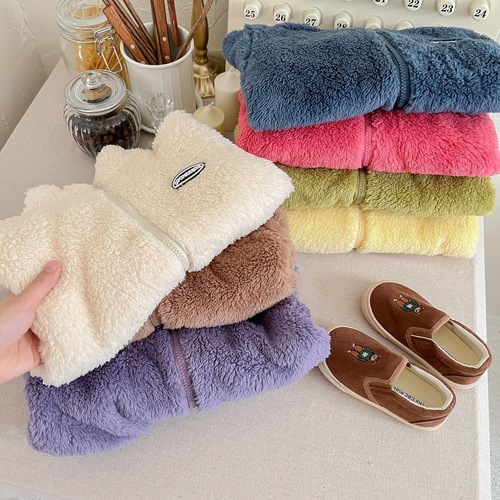 Children's Fleece Jackets for Autumn and Winter, Unisex Colorful Coral Fleece Coats, Plain Color Fleece-lined Tops for Kids