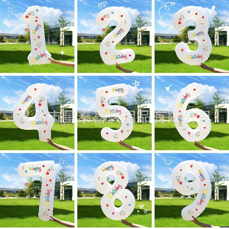 Fiesta de cumpleaños redonda escena diseño decorativo globo traje de juguete para niños globo de aluminio letras y números