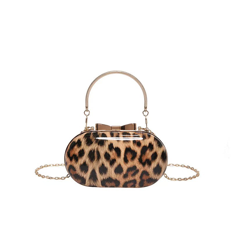 New cross-border handmade classic leopard print evening bag, PU banquet party evening bag, egg-shaped women's bag wholesale