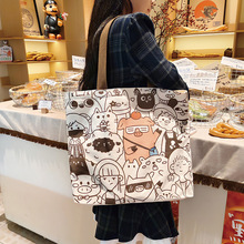 2024新款可爱卡通猫咪帆布包单肩手提袋学生女百搭手提大容量批发