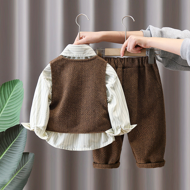 7753 nuevo traje de primavera para niños de estilo británico chaleco para niños camisa vestido de tres piezas ropa de bebé