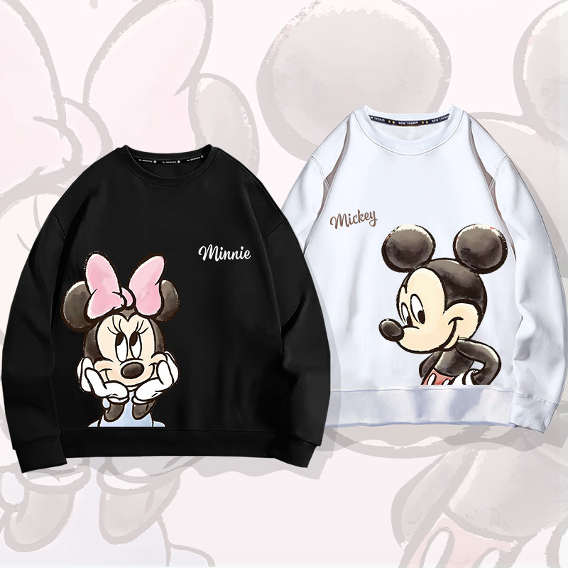 European and American cartoon Minnie Mickey round neck sweater spring and autumn fashion brand Youth Student loose off-shoulder long sleeve coat