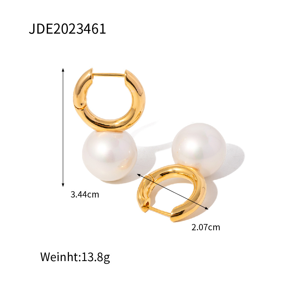 Retro Round Copper Inlay Pearl Earrings 1 Pair