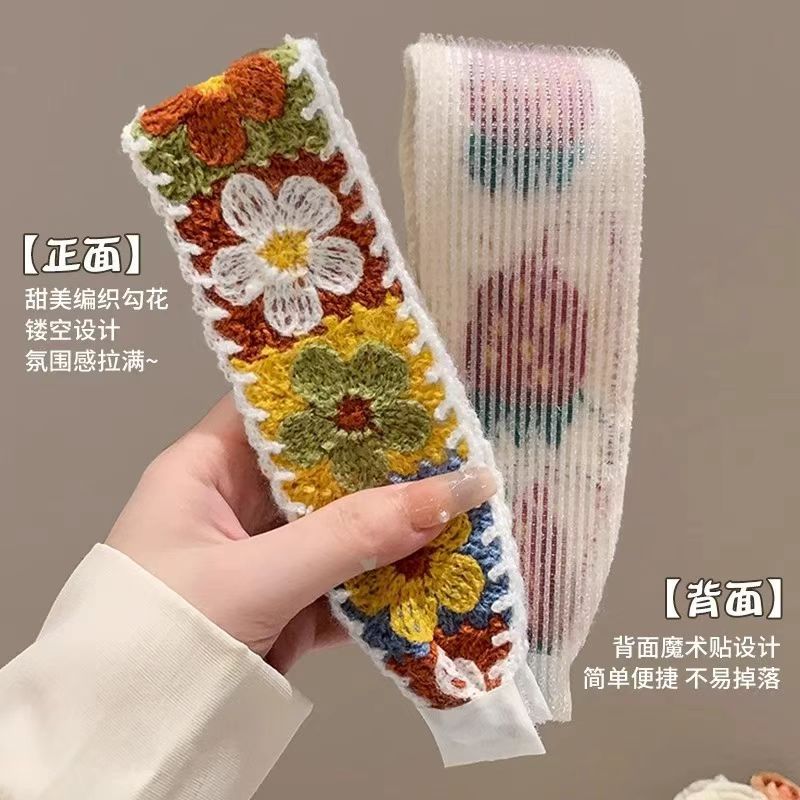 Otoño e invierno Sen correa de cabello de punto de acabado de cabello de atmósfera velcro estilo coreano pastílico flores trenzadas correa de cabello para mujeres