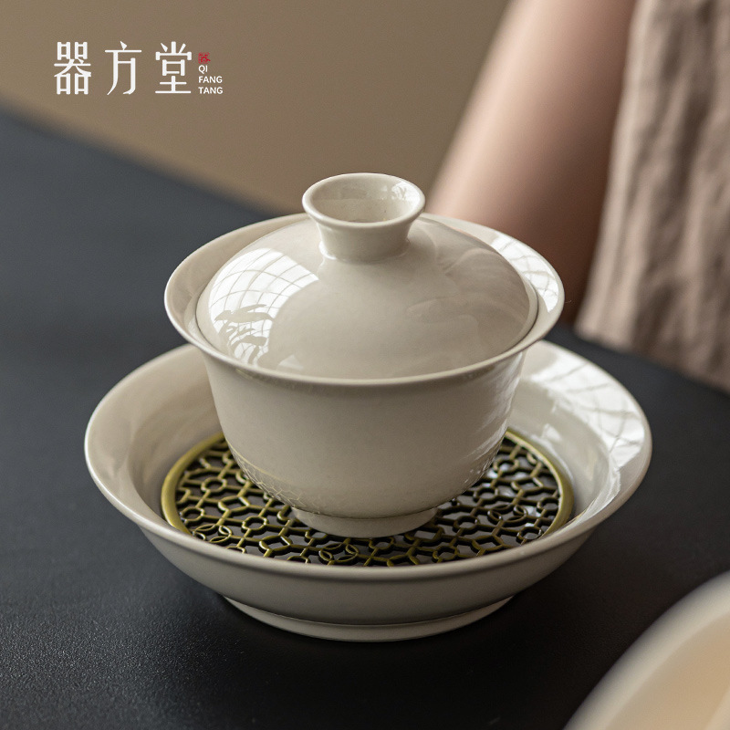 Grass and wood gray two-Cover bowl cover Bowl household kung fu tea set tea maker tea bowl three-piece tea bowl ceramic tea cup single Grass and wood gray two-Cover bowl cover Bowl household kung fu tea set tea maker tea bowl three-piece tea bowl ceramic tea cup single