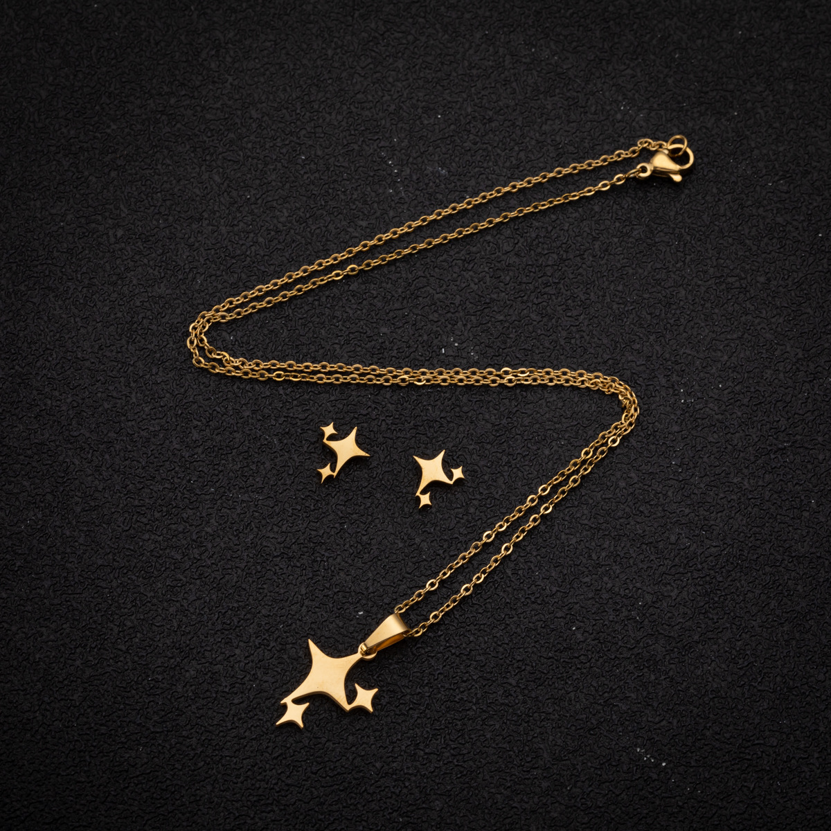 Earrings, Necklace Classification Earrings + Necklace Quantity PVD Coated 18K Gold Real Gold Plated Star 201 Stainless Steel Simple Style Waterproof Non Tarnish Earrings Necklace