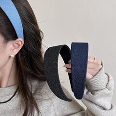 高級ブルーデニムつば広ヘッドバンドシンプルな香港スタイルのヘアプレスヘッドバンド女性のための 2025 新しい洗顔ヘアピン帽子