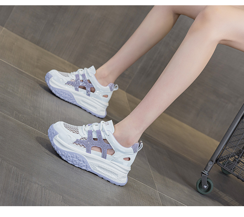 Giày sneaker chunky nữ đế dày mặt lưới thoáng khí phong cách thể thao — M2877 màu be, M2877 màu xanh lam, M2877 Màu tím chi tiết 24