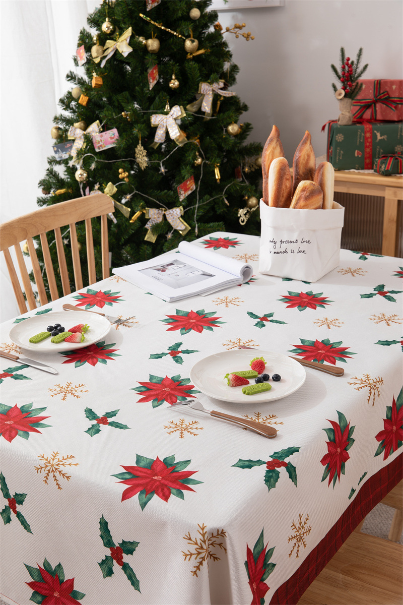Tovaglia natalizia con bandiera da tavolo stampata in poliestere impermeabile, decorazione natalizia, con fiocco di neve e fiore di alce_voghion.com